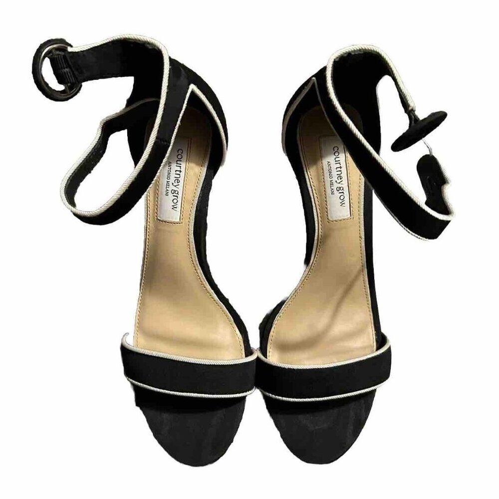 Antonio melani courtney grow open toe ankle strap heel size 8.5M Black White